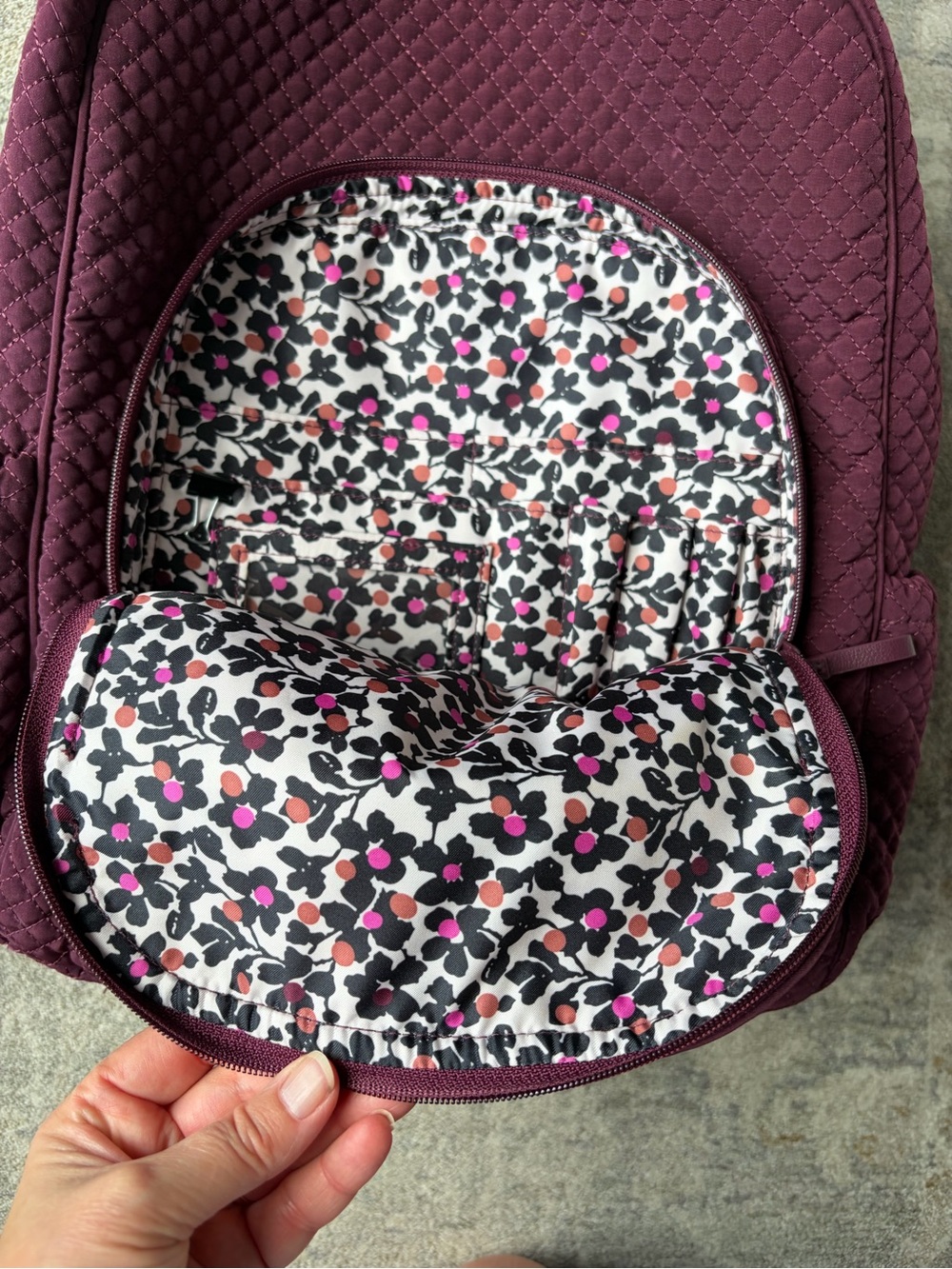 Vera Bradley Campus Backpack Microfiber Quilted Mulled Berry contrasting Lining - Picture 9 of 11